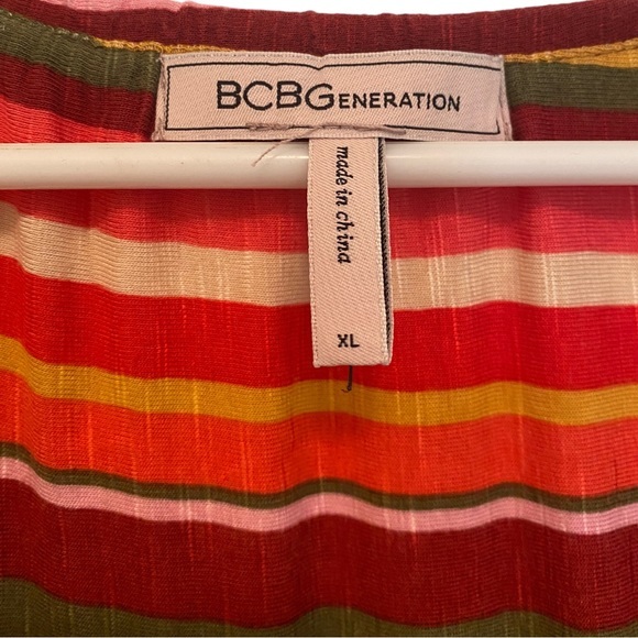 BCBGeneration Orange Green Striped Short Sleeve Crip Top Sz XL NWOT - Picture 6 of 7